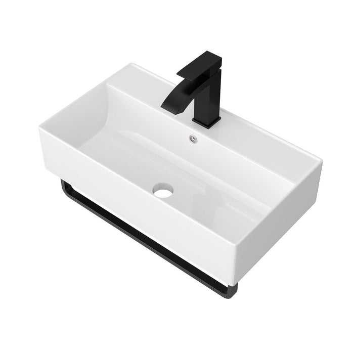Wall Mounted Rectangular Bathroom Sink with Towel Bar - Black or Gold