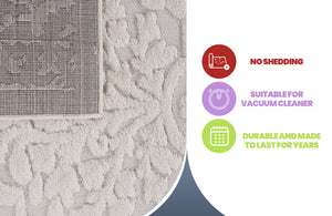 Cream Medallion Area Rug with High-Low Pile - 6'7" x 9"