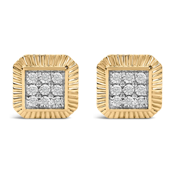 10K Yellow Gold Plated .925 Sterling Silver 1/6 Cttw Diamond Textured Halo Stud Earrings