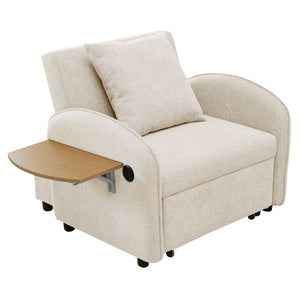 Convertible Single Chair Bed With Computer Board And USB Ports, 3 In 1 Sofa Bed - Beige