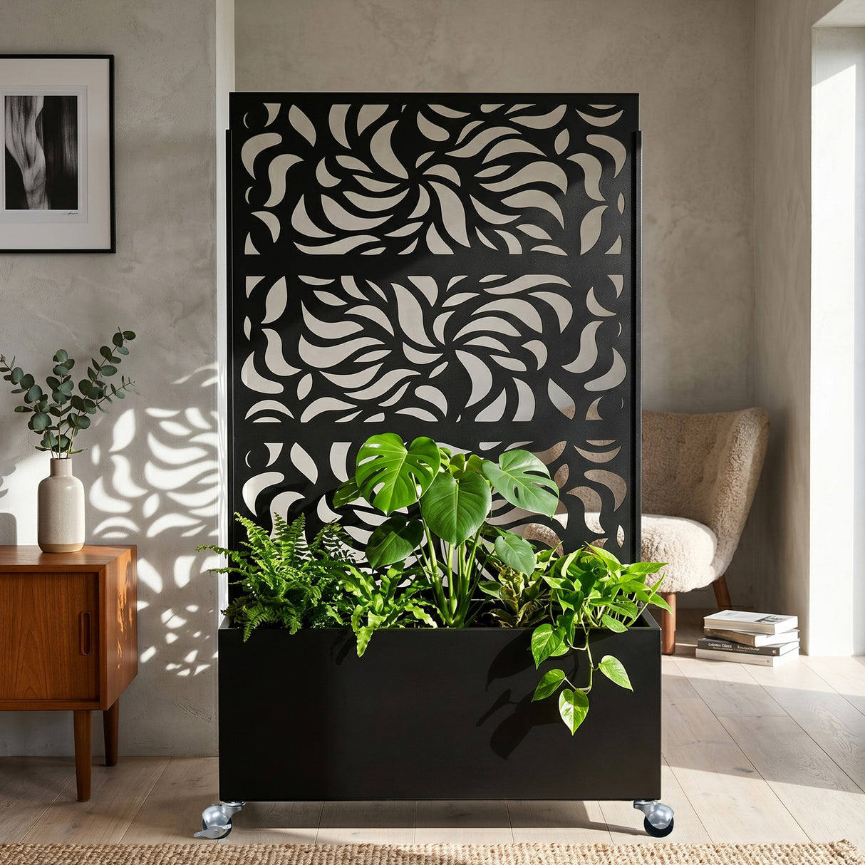 70.87" H × 46.06" W Leaf Pattern Privacy Screen with Planter Box