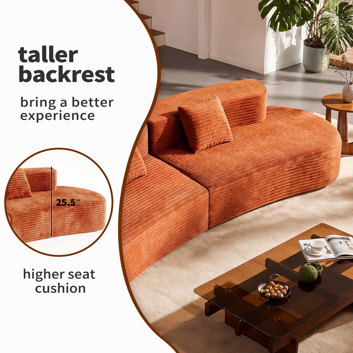 108.6-Inch Curved Combination Sofa with Modern Cloud Pattern