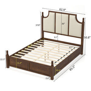 Queen Size Farmhouse Solid Wood Platform Bed Frame, with 50.8" Tall