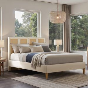 Toscana Queen Upholstered Cane Back Platform Bed