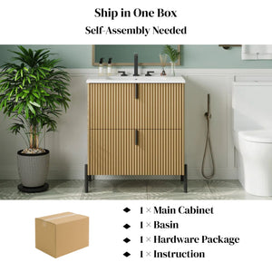 Fluted Bathroom Vanity With Ceramic Sink, Freestanding Design