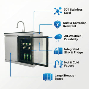 Sink and Fridge Combo for Outdoor Kitchen, 70L Refrigerator and Sink with Pull-Down Faucet