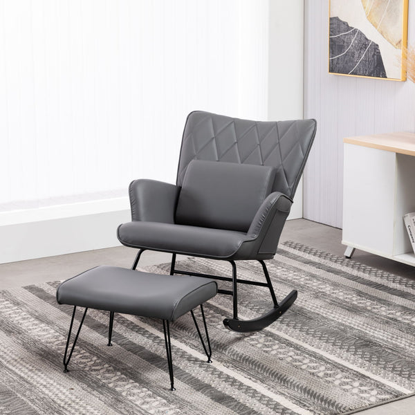 Rocking Accent Chair With Lumbar Pillow And Ottoman