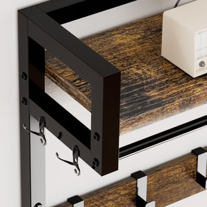 Hall Tree With 2 Movable Drawers, Shoe Storage, Shelves, Garment Racks, And 23 Hooks For Entryway - Rustic Brown