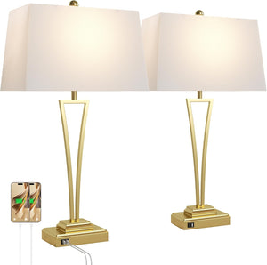 Gold Table Lamps Set of 2, 30.5-Inch Tall with USB Charging Ports