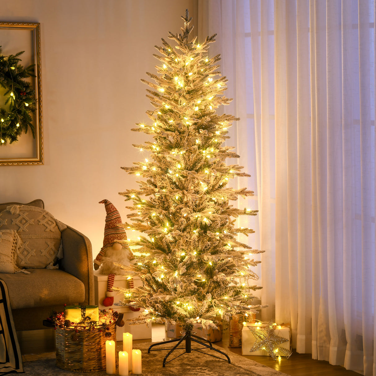 HOMCOM 6ft Tall Prelit Artificial Christmas Tree