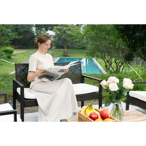 4 Piece Patio Furniture Set With Acacia Wood Table Top And Cushions