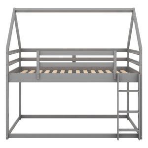 Low Bunk Bed With House Shaped Frame And Ladder