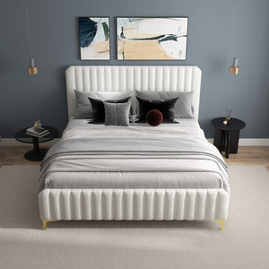 Valery King Size Bed Frame with Tufted Upholstery - White Boucle