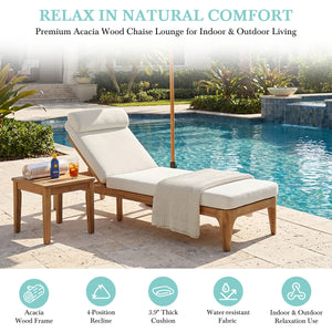 TOPMAX Acacia Wood Chaise Lounge