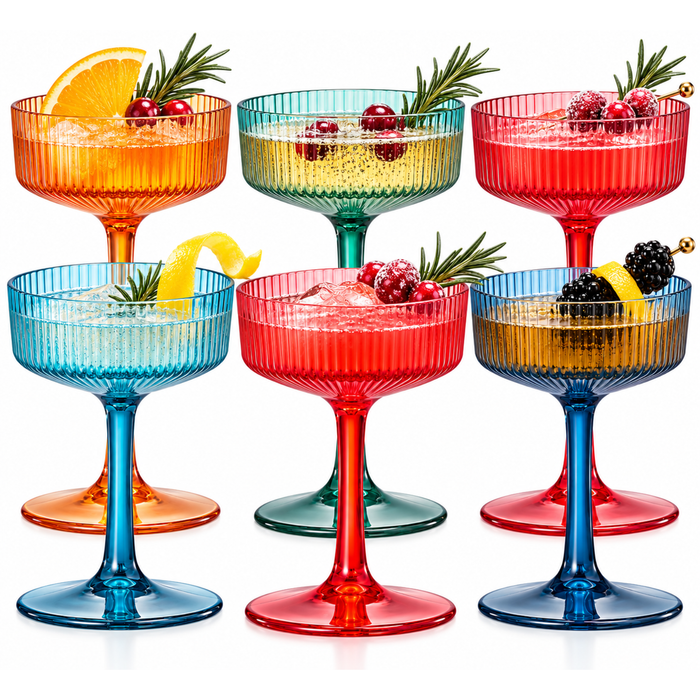 Shatterproof Acrylic Ribbed Vintage Art Deco Martini Set of 6