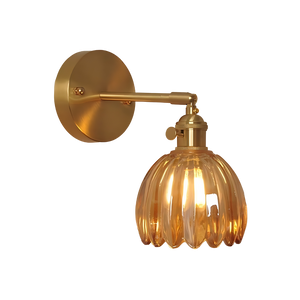 Vintage Brass Tulip Glass Wall Sconce 1-Light Classic Wall Light