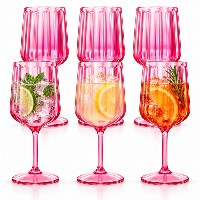 Khen Acrylic Lucia Stemmed Goblets -  Set of 6 |14oz | Coral