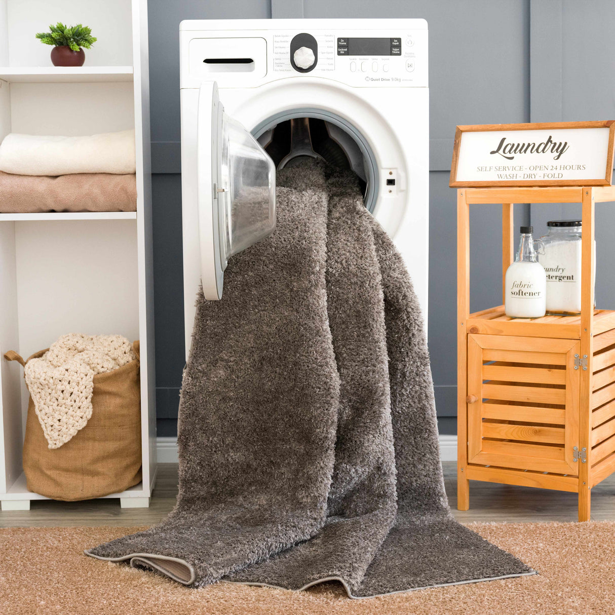 Judy Solid Dark Gray Washable Shag Rug - Promo