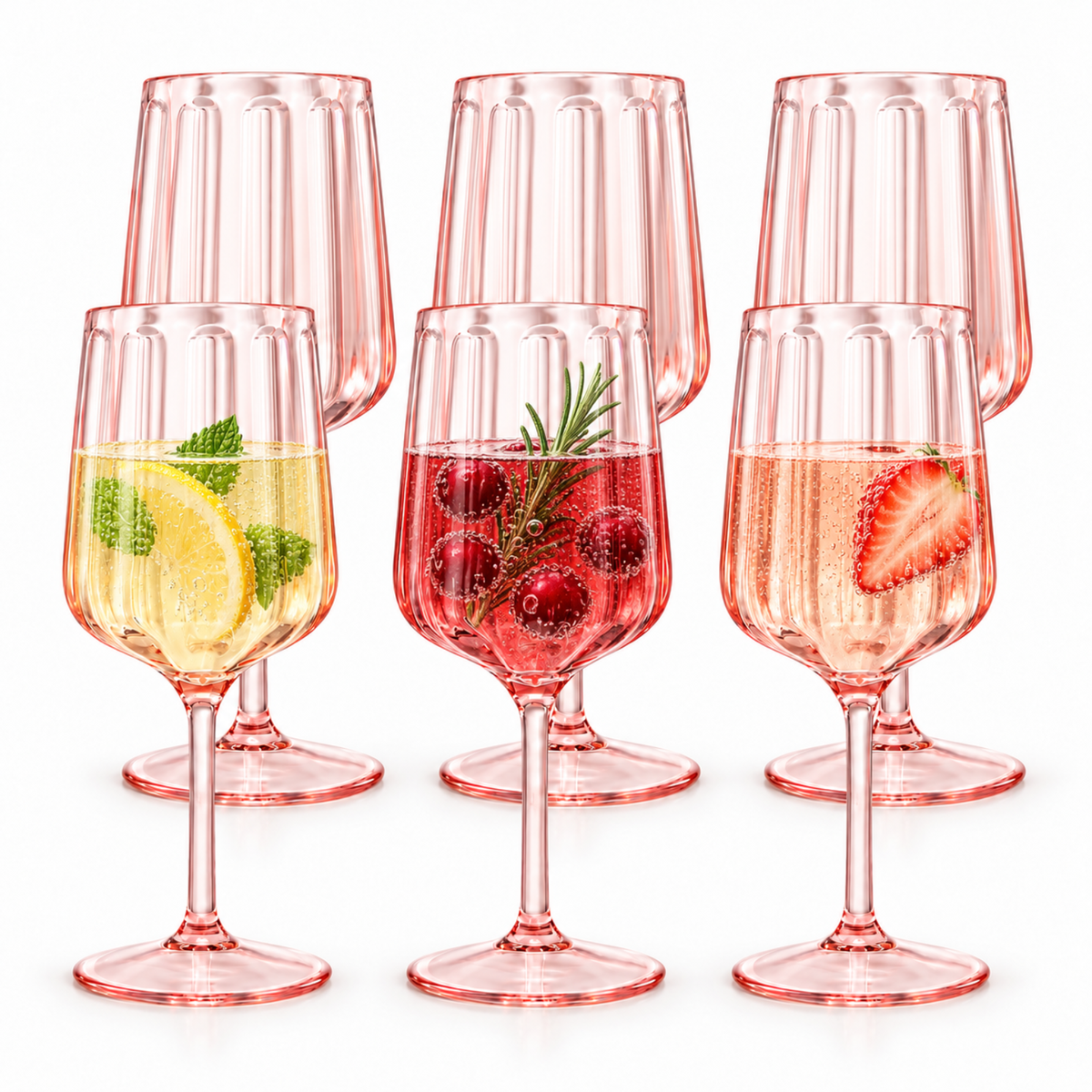Khen Acrylic Lucia Stemmed Goblets - Set of 6 |14oz | Pink