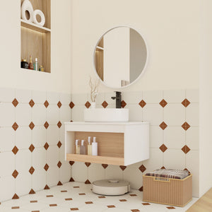 Floating Bathroom Vanity With Glossy Round Vessel Sink
