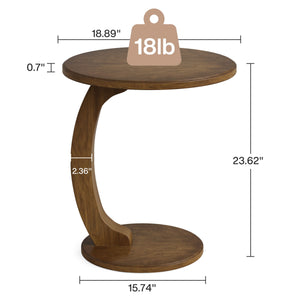 C-Shaped Round End Table - Brown