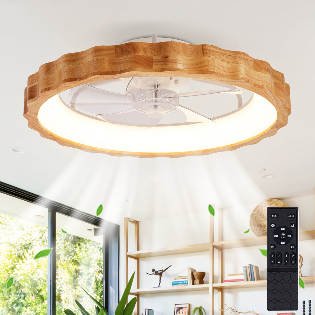 20" Plum Blossom Flush Mount Ceiling Fan with Lights and Remote