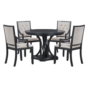 5 Piece Dining Set Extendable Round Table And 4 Chairs - Black / Oak