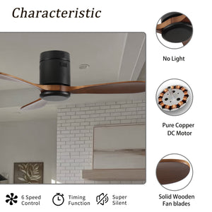 42-Inch Flush Mount Ceiling Fan Without Light
