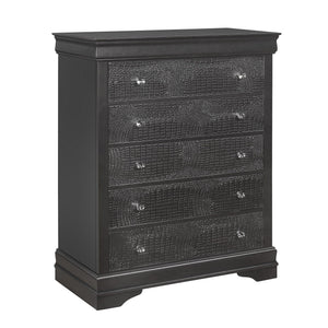 Shaker - 5 Pieces Bedroom Set With Crystal Inspired Tufted Headboard And LED Lighting