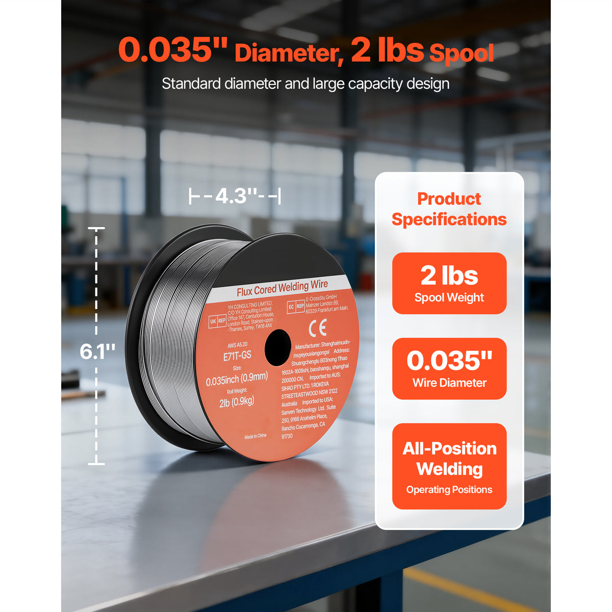 Flux Core MIG Welding Wire, E71T-GS 0.035-inch 2 LBS