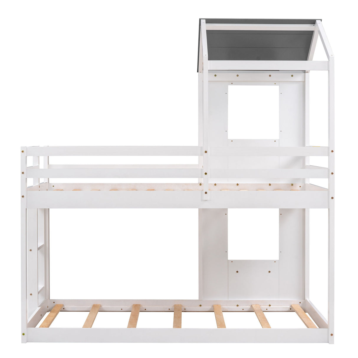 Bunk Bed Wood Bed & Roof, Window, Guardrail, Ladder