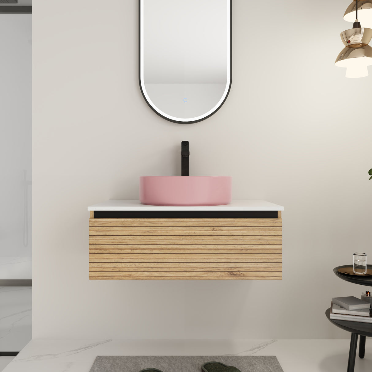 30" Wall-Mounted Bathroom Vanity with Art Ceramic Sink