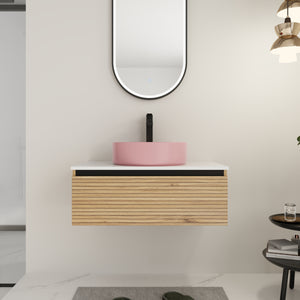 30" Wall-Mounted Bathroom Vanity with Art Ceramic Sink