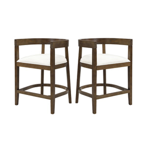 Modern Rubberwood Counter Stool Set With Upholstered Seats