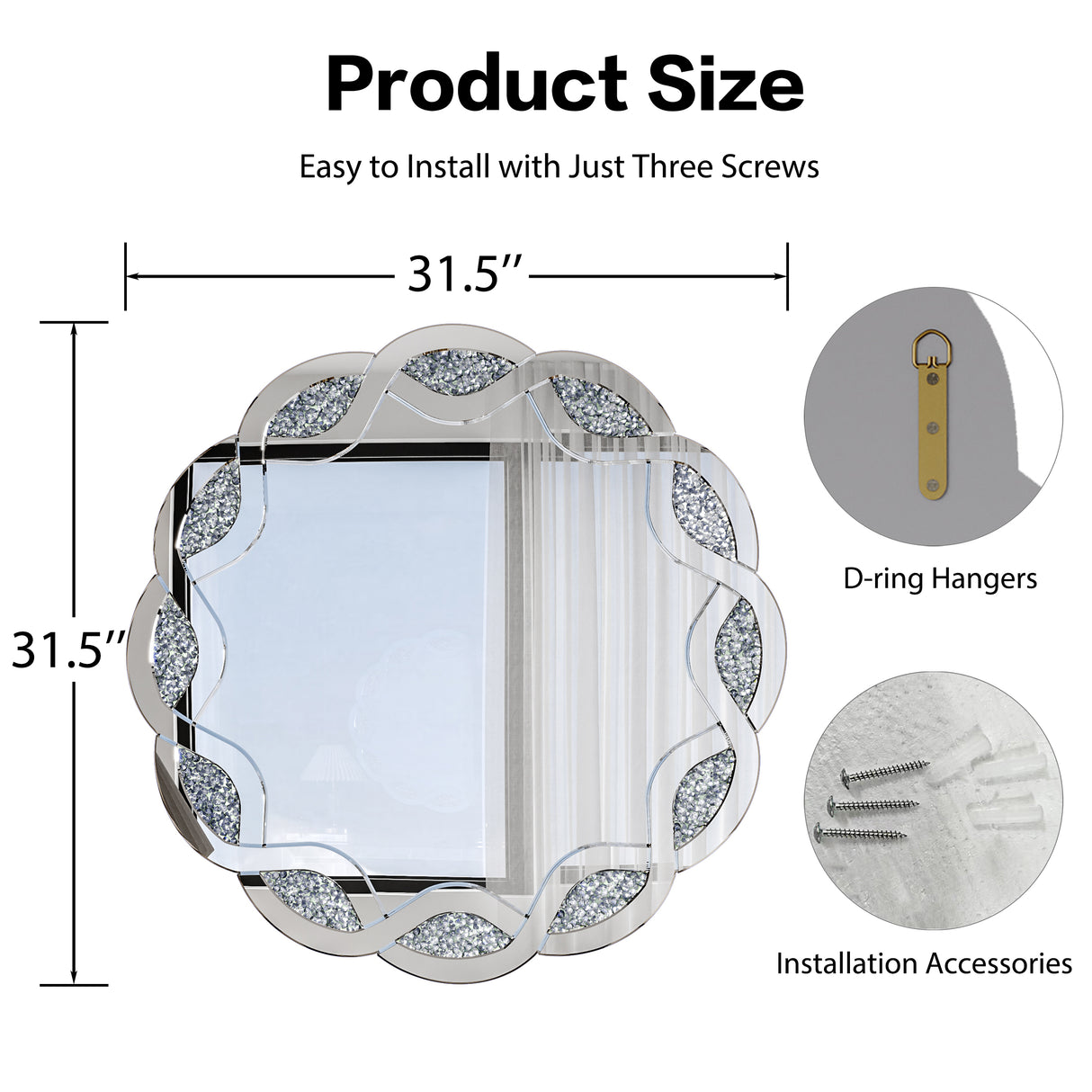 Silver Crush Diamond Round Wall Mirror
