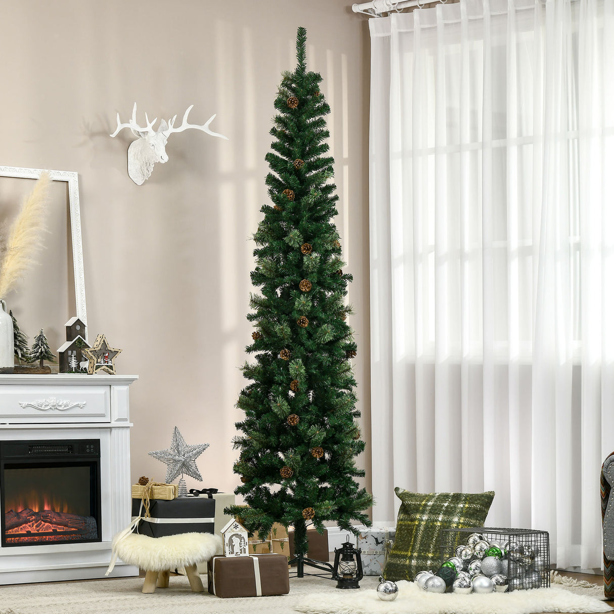 HOMCOM 7.5 Foot Pencil Artificial Christmas Tree