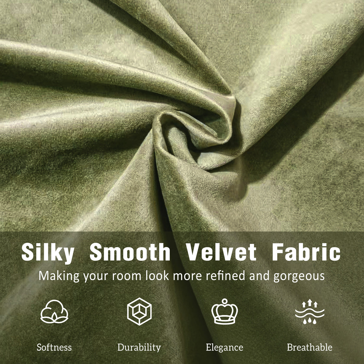 California King Size Upholstered Bed Frame With Velvet Fabric And Curve Design Thick Headboard, Solid Wood Legs, Olive