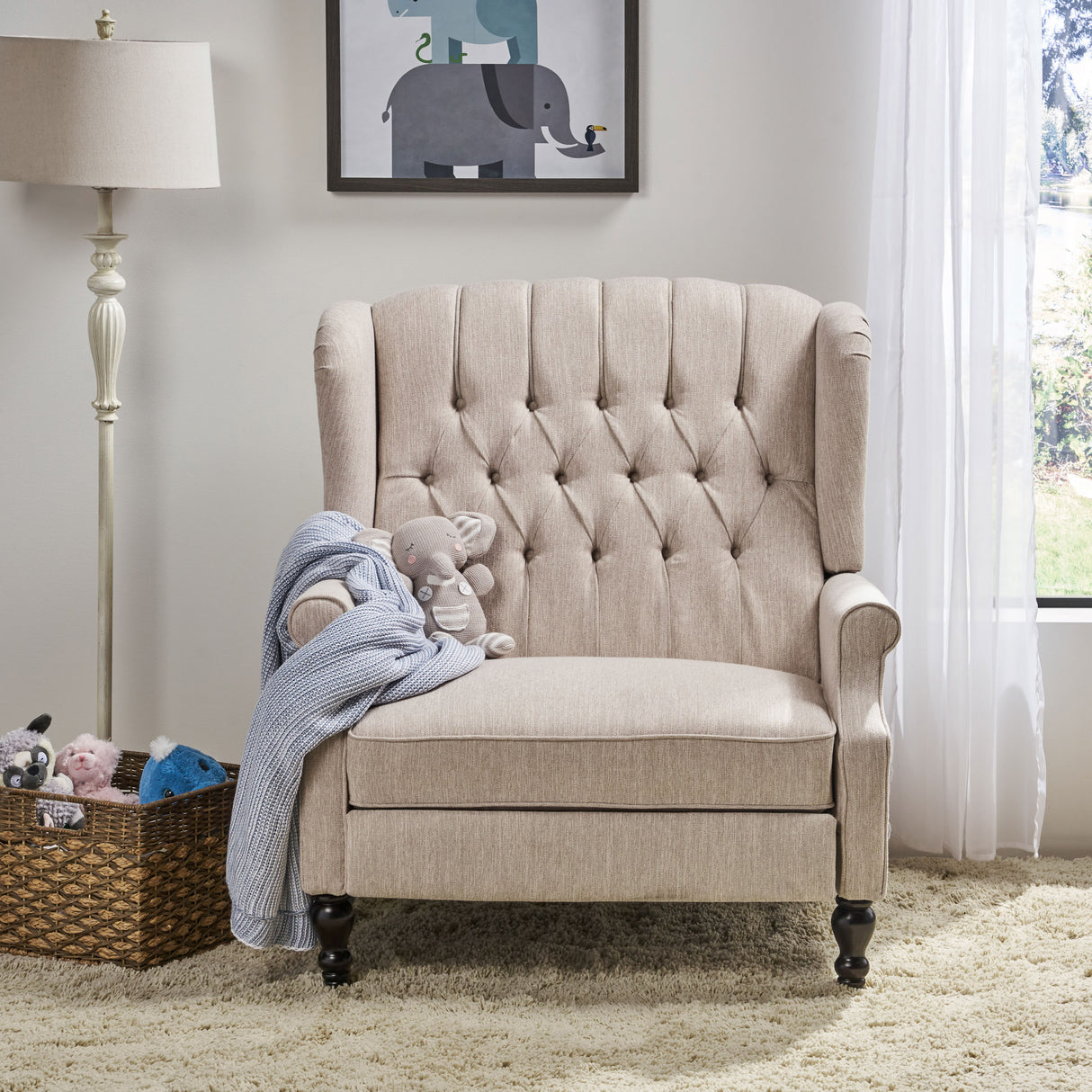 Push Back Recliner Chair Fabric Lounge Armchair
