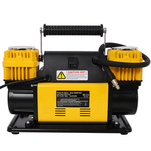 Heavy Duty 12V Dual Cylinder Air Compressor, Tire Inflator With Gauge - Yellow / Black