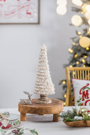 D3.9x15" Fringes Embellished Cone With Wooden Base