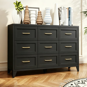 9 Drawer Dresser for Bedroom, Metal Profile Chest of Drawers