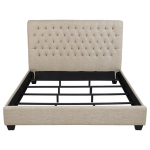 Upholstered California King Bed With Tufted Headboard And Birch Legs - Oatmeal