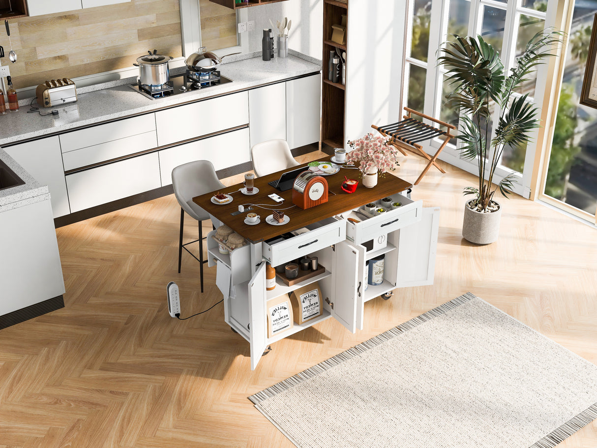 K&K 53.5'' Farmhouse Kitchen Island with Power Outlet