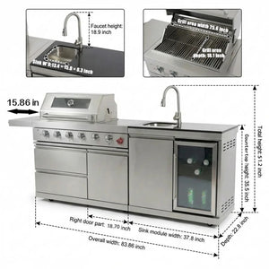 84-Inch Deluxe Stainless Steel Outdoor Kitchen Barbecue Island Grill
