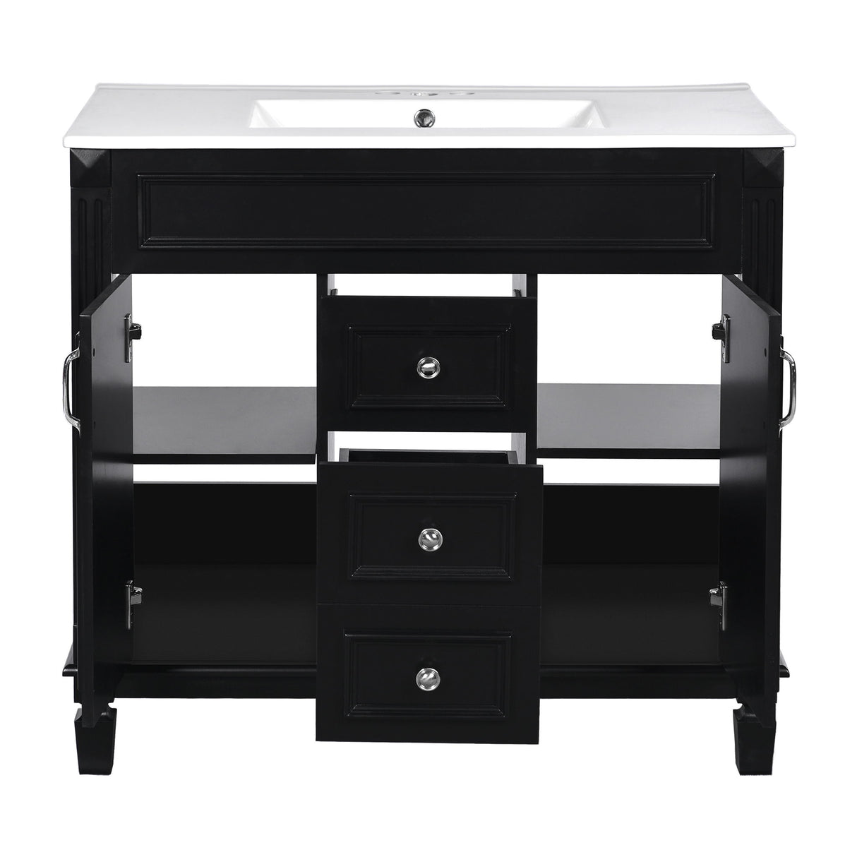 Bathroom Vanity With Top Sink, Mirror Cabinet, 2 Soft Closing Doors & 2 Drawers