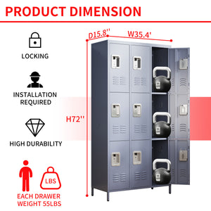 9 Door 72"H Metal Lockers