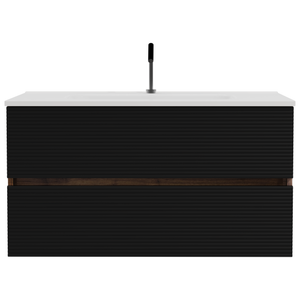 Gloria 36-Inch Wall-Mounted Bathroom Vanity, Black and Walnut