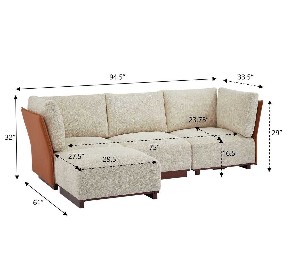 Velora 94.5 in. 4-Piece L Shaped Boucle Modular Sofa