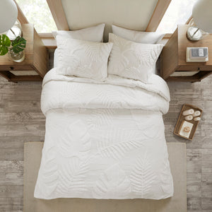 Full/Queen 3 Piece Tufted Cotton Chenille Palm Duvet Cover Set