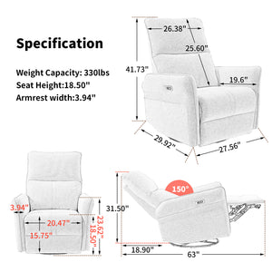 270° Power Swivel Rocker Recliner Chair, Light Gray